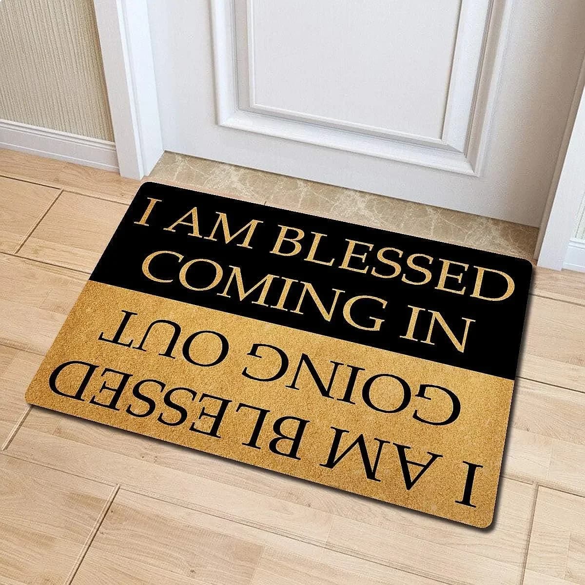 Funny Welcome Mats for Front Door I Am Blessed Coming in and Going Out Doormat Humorous Outdoor Indoor Entrance Mat