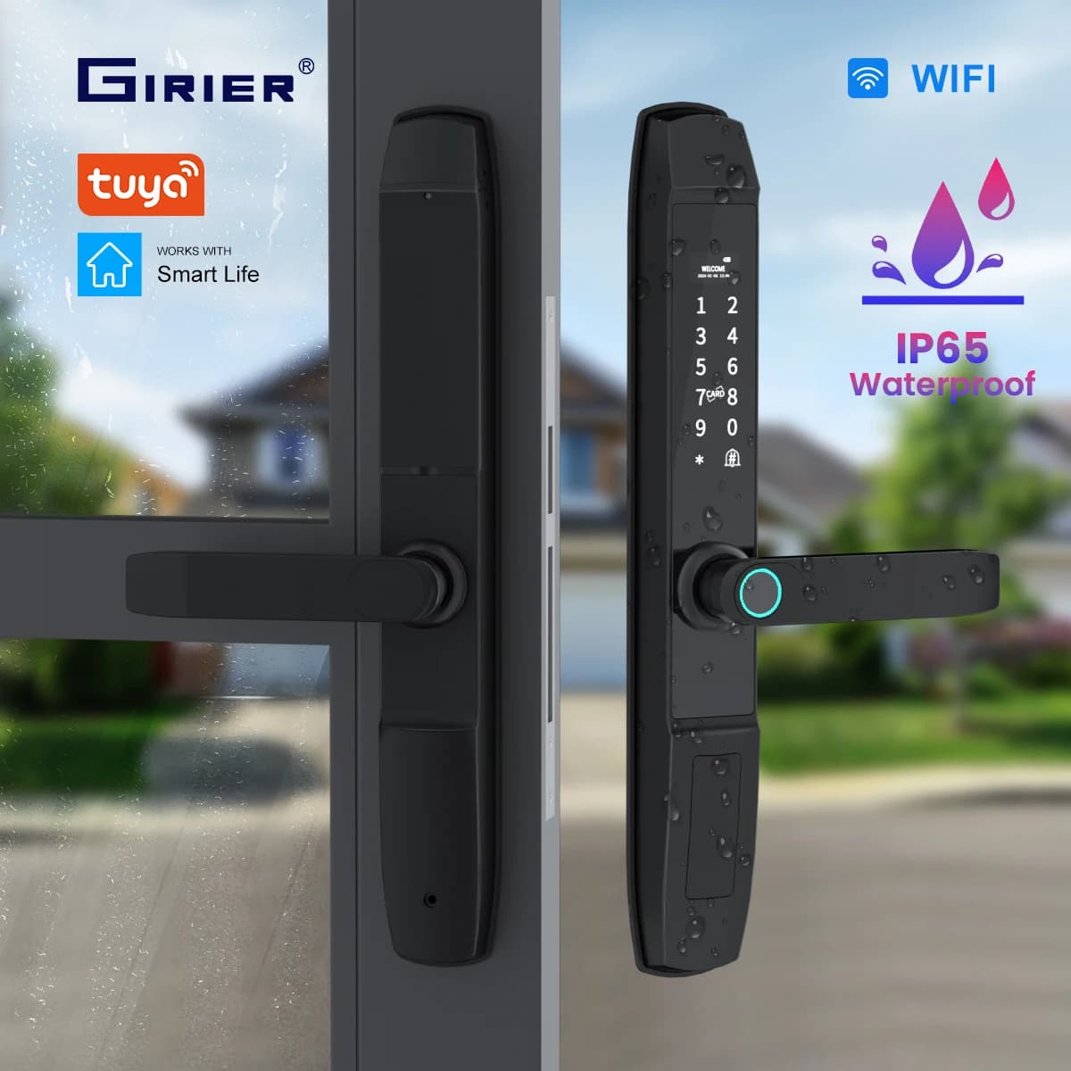 Serratura Intelligente WiFi GIRIER Tuya con Impronta Digitale, Sblocco Remoto tramite App, Password, Impermeabile IP65, Supporta Allarme Antimanomissione e Audio Bidirezionale