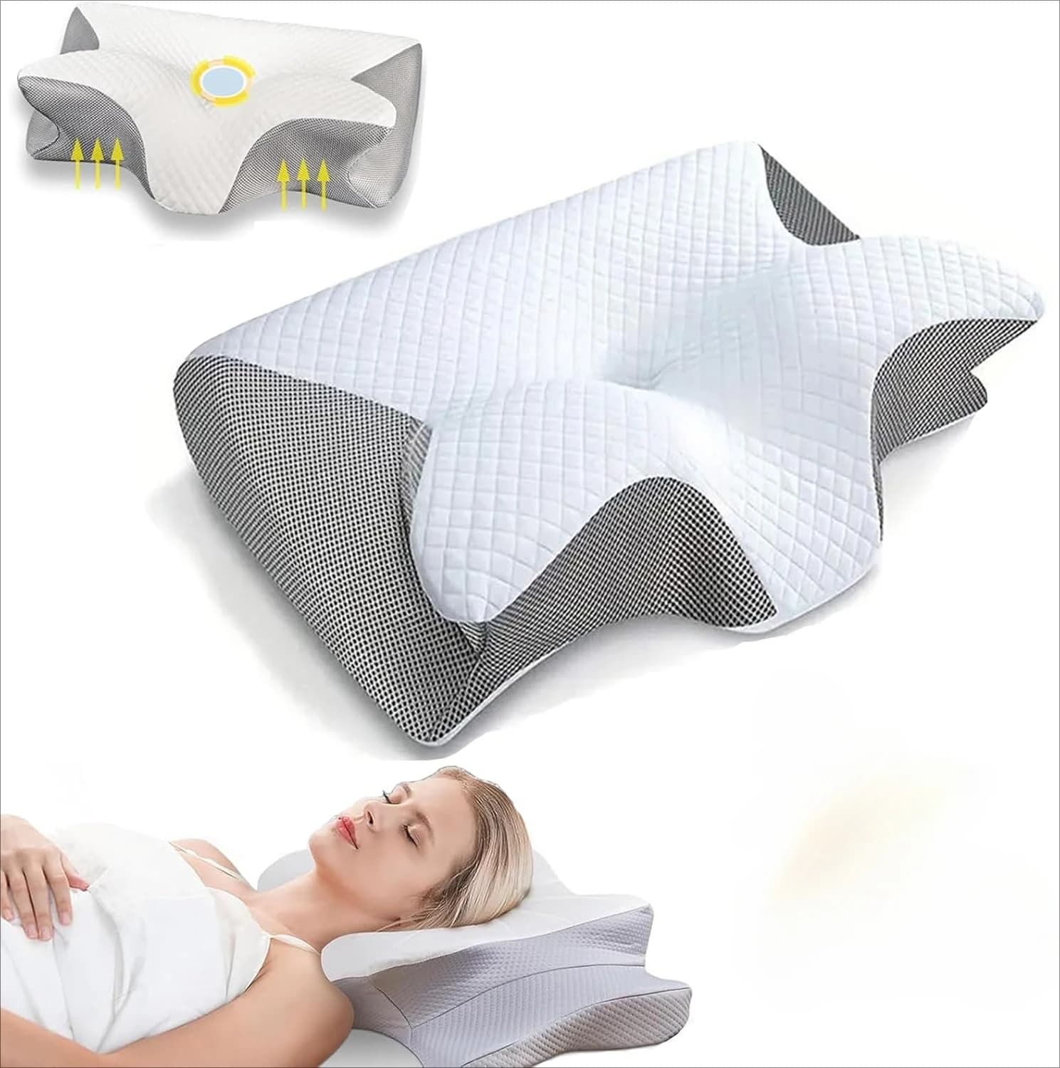 Cuscino per l'apnea notturna, cuscino cervicale in memory foam aggiornato per l'apnea notturna, per il sonno laterale, dormentini per la schiena, dormers per lo stomaco grigio