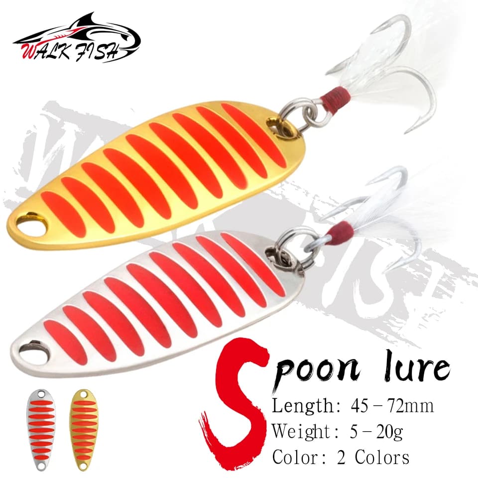 CAMMINARE PESCE 5g 7g 10g 15g 20g Cucchiaio da pesca Richiamo Oro Argento Con Piuma Cucchiaio da pesca Esche rigide Esche metalliche Pesca Attrezzatura da pesca