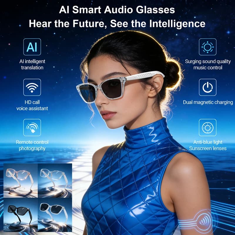 Occhiali intelligenti Traduzione AI Occhiali intelligenti Chiamata Bluetooth Cuffie Lenti protettive UV Occhiali da sole per sport all'aria aperta