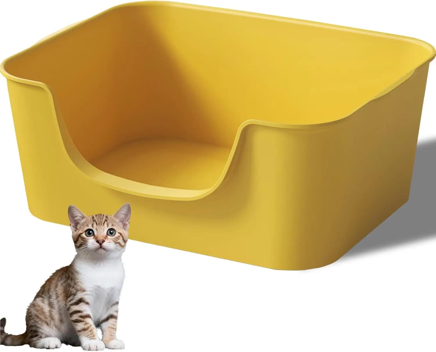 Lettiera per gatti a basso profilo con bordi alti - Anti-schizzo con parte superiore aperta, vaschetta durevole e facile da pulire per gattini, gatti Munchkin, Sen