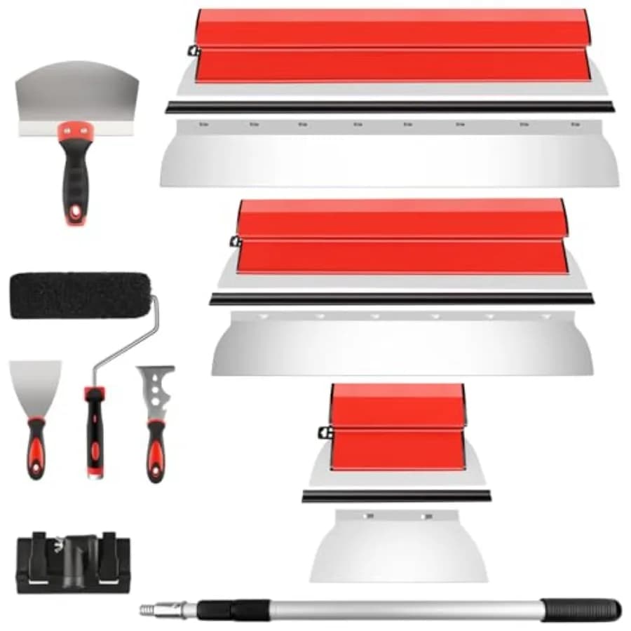 Set di Utensili per Stuccatura con Lame da 10, 24 e 32 Pollici, Rullo per Pittura, Asta di Prolunga e 3 Tipi di Spatole per Stucco