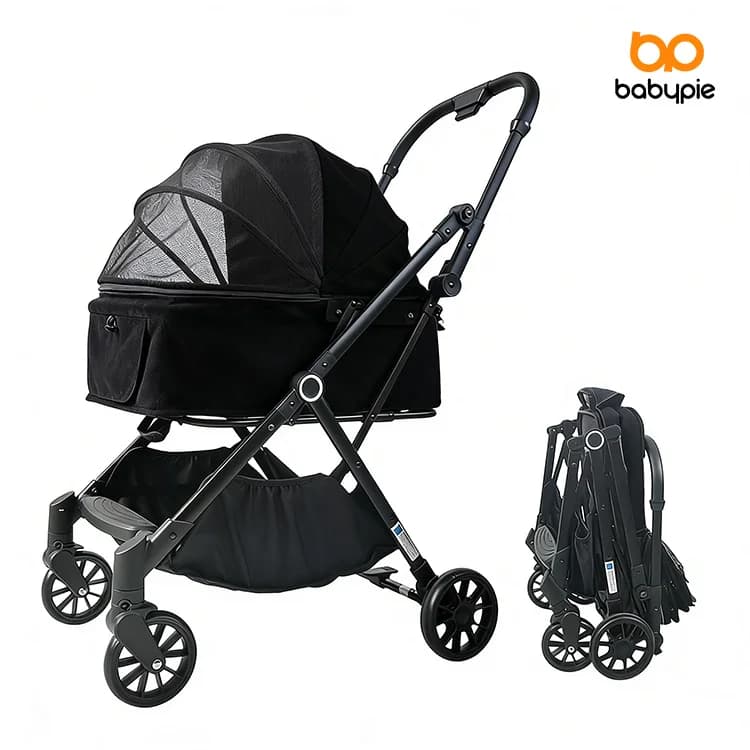 Pet Stroller Travel Carrier Aluminum Lightweight Dog Stroller Storage Basket