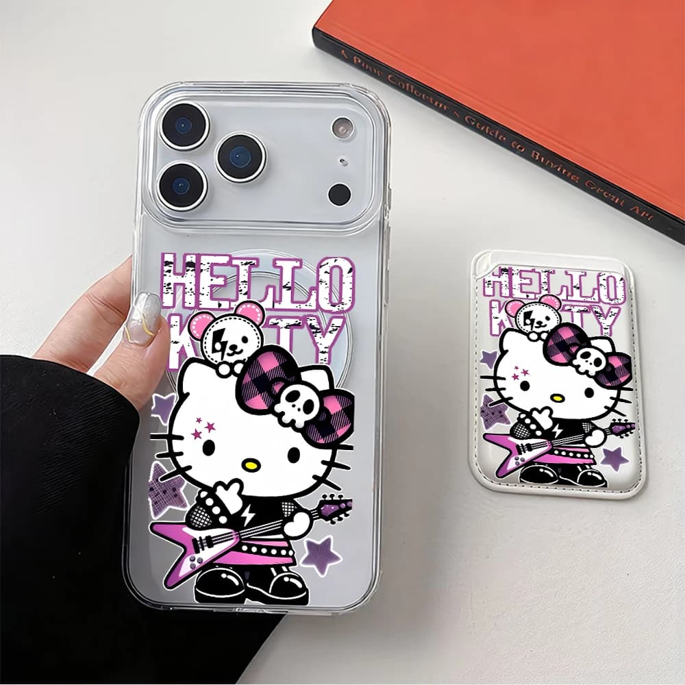 Portacarte magnetico con motivo Sanrio Hello Kitty, accessori per telefono con ricarica wireless per portafoglio Magsafe per cover iPhone