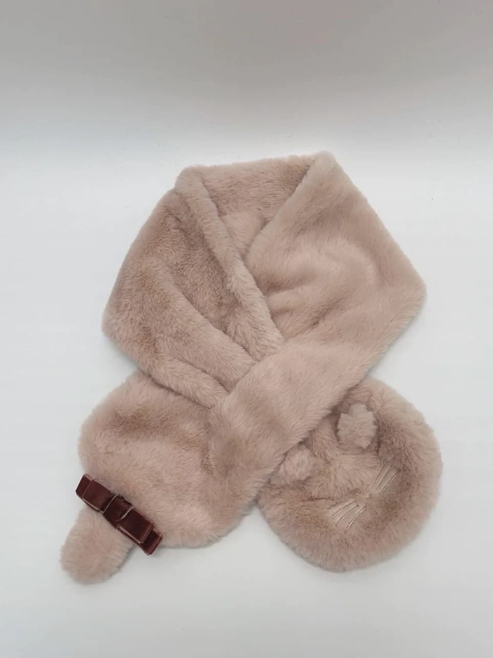 Sciarpa giapponese dolce e carina con fiocco piccolo, ciondolo in peluche, imitazione pelliccia di coniglio, sciarpa calda con gatto carino femminile