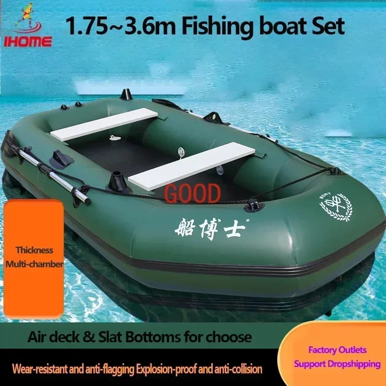 Kayak da Pesca Verde 1.75~3.6m in PVC, Gommone Gonfiabile con Fondo Rigido, Set Barca da Pesca, Zattera, Gommone in Gomma, Rete Gonfiabile con Clip