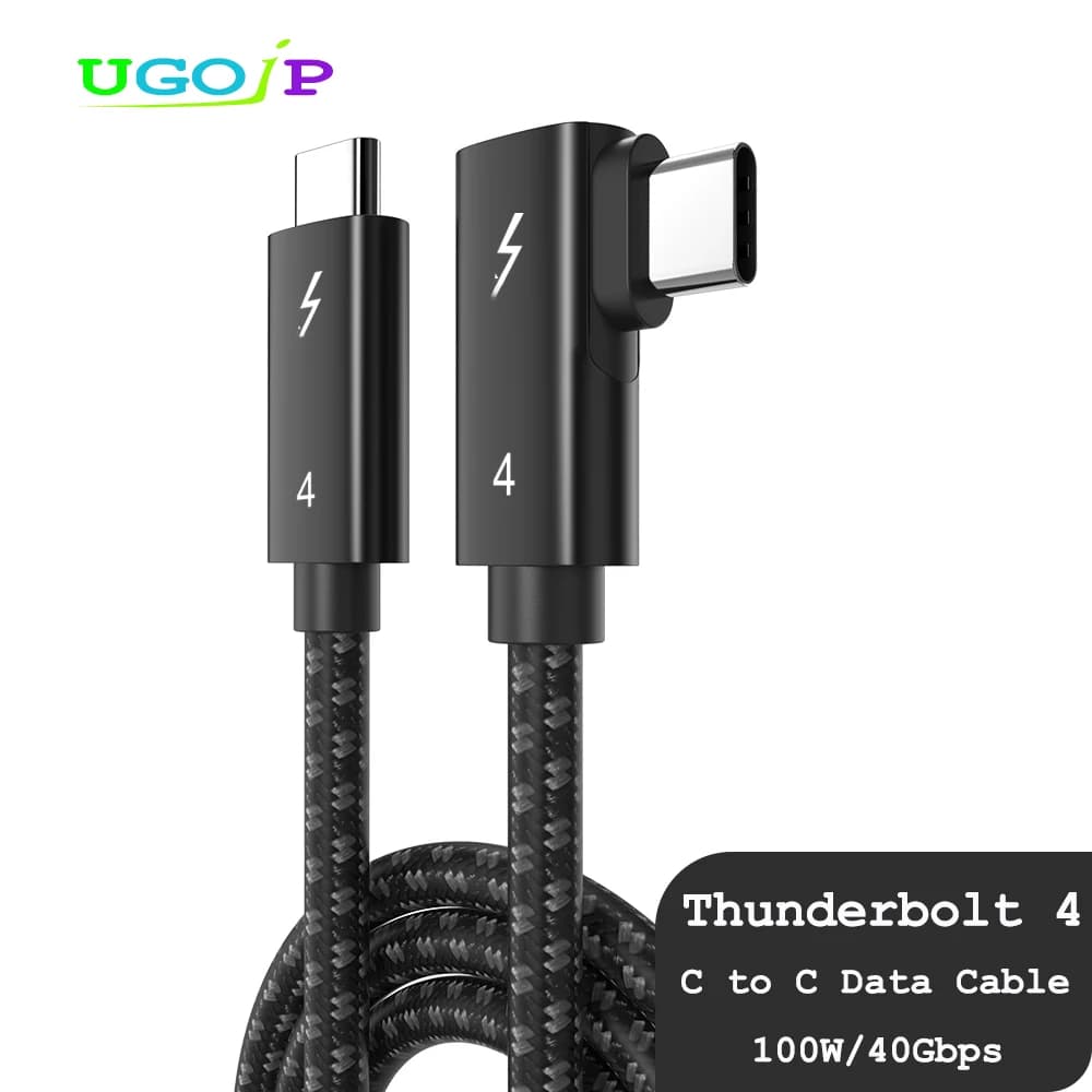 Cavo dati UGOjP Thunderbolt 4 Type C con connettore angolato, trasferimento dati a 40 Gbps, cavo USB C con ricarica rapida PD100W per eGPU, SSD, iPad, MacBook