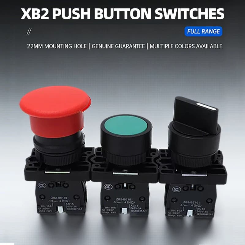 Interruttore a pulsante con contatto argento Ripristino di montaggio da 22 mm Momentaneo con simbolo della freccia Start Stop Pulsante a testa piatta XB2