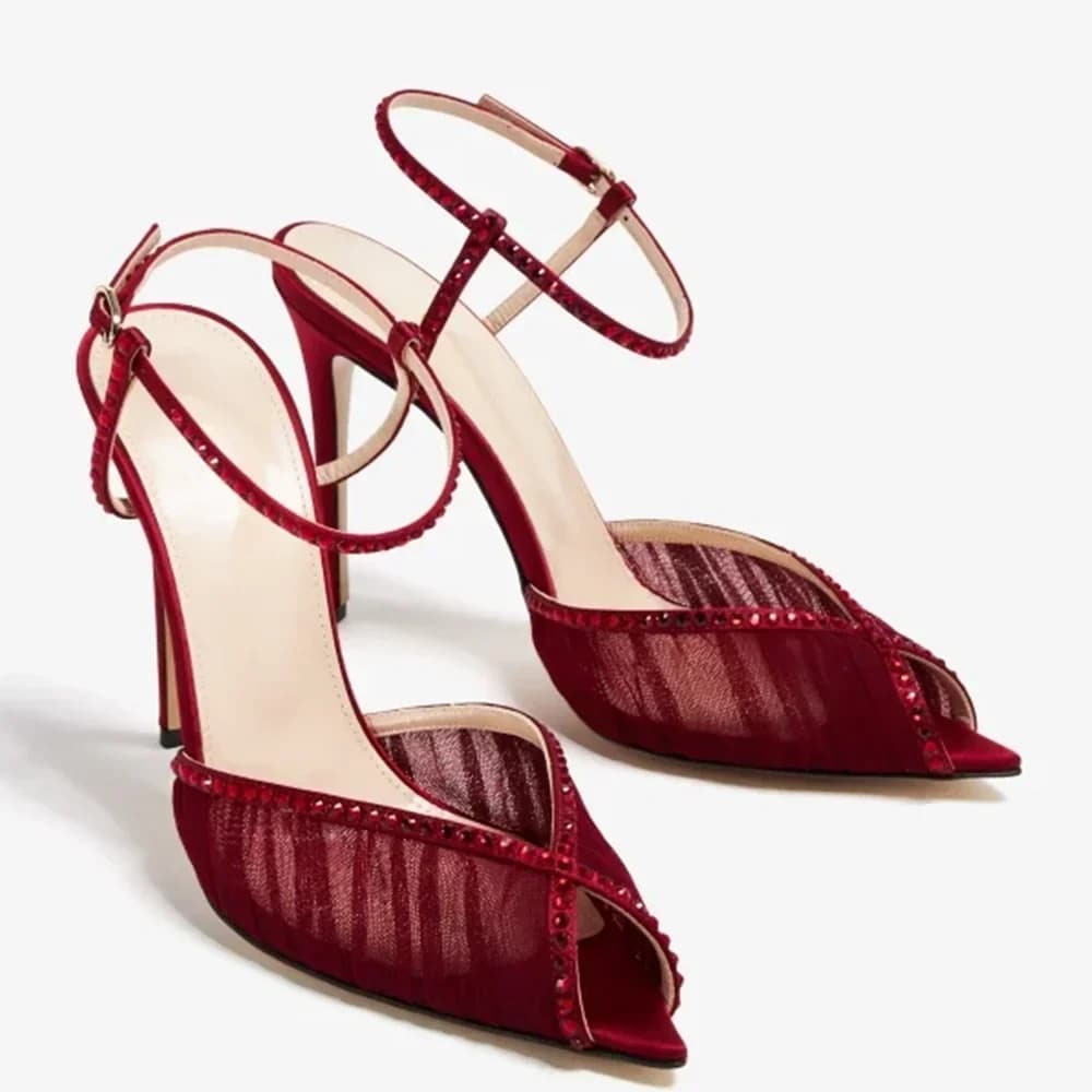 Sandali con cinturino con fibbia alla caviglia in cristallo con punta aperta Sandali sexy con punta a punta oversize 46 poco profonde Nuove scarpe moderne da donna di moda