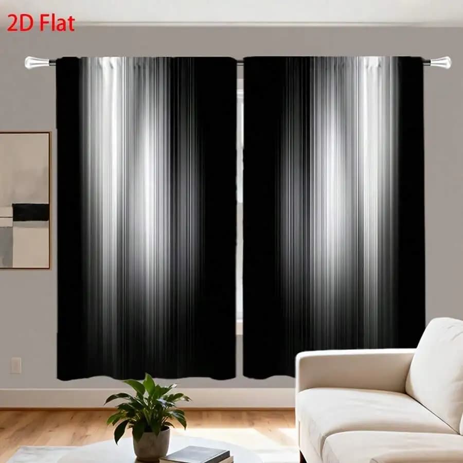 Black And White Stripe Curtain Set 2 Panels Easy Hook Installation For Living Room Bedroom