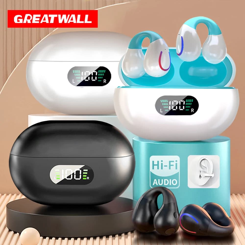 GREATWALL auricolari Bluetooth senza fili gancio per l'orecchio cuffie HIFI suono Stereo cuffie sportive auricolari per chiamate HD Display digitale a LED