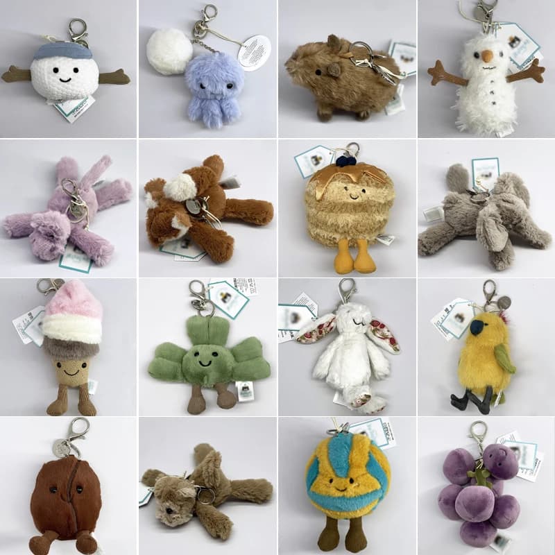 JELLYCAT Portachiavi in peluche a forma di pallina da golf, portachiavi a forma di uva, peluche a forma di medusa, ippopotamo e portachiavi in peluche a forma di elefante per borsa JC