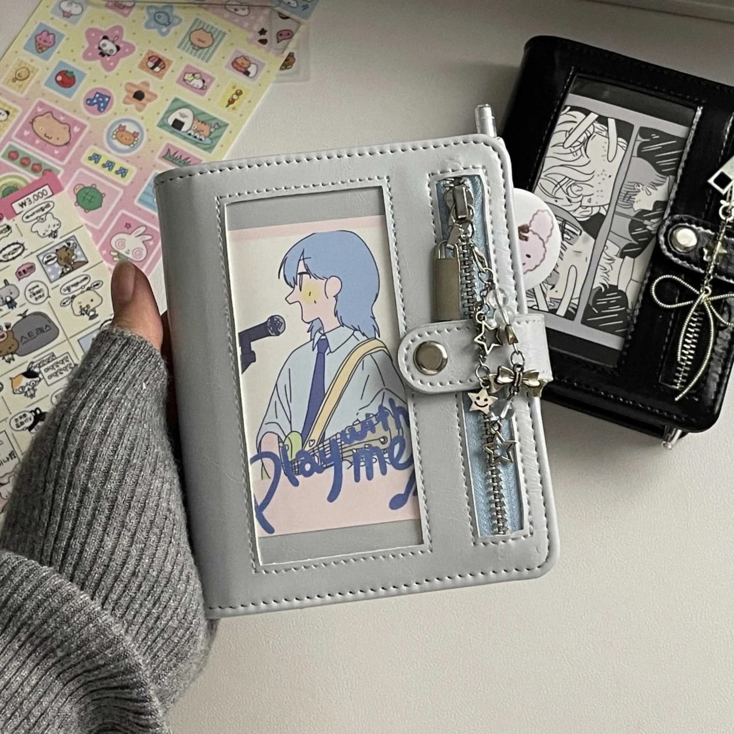 M5 Blue Window PU Leather Journal - Handmade Refillable Notebook, Student Daily Tracker & Organizer High-Quality PU Notebook