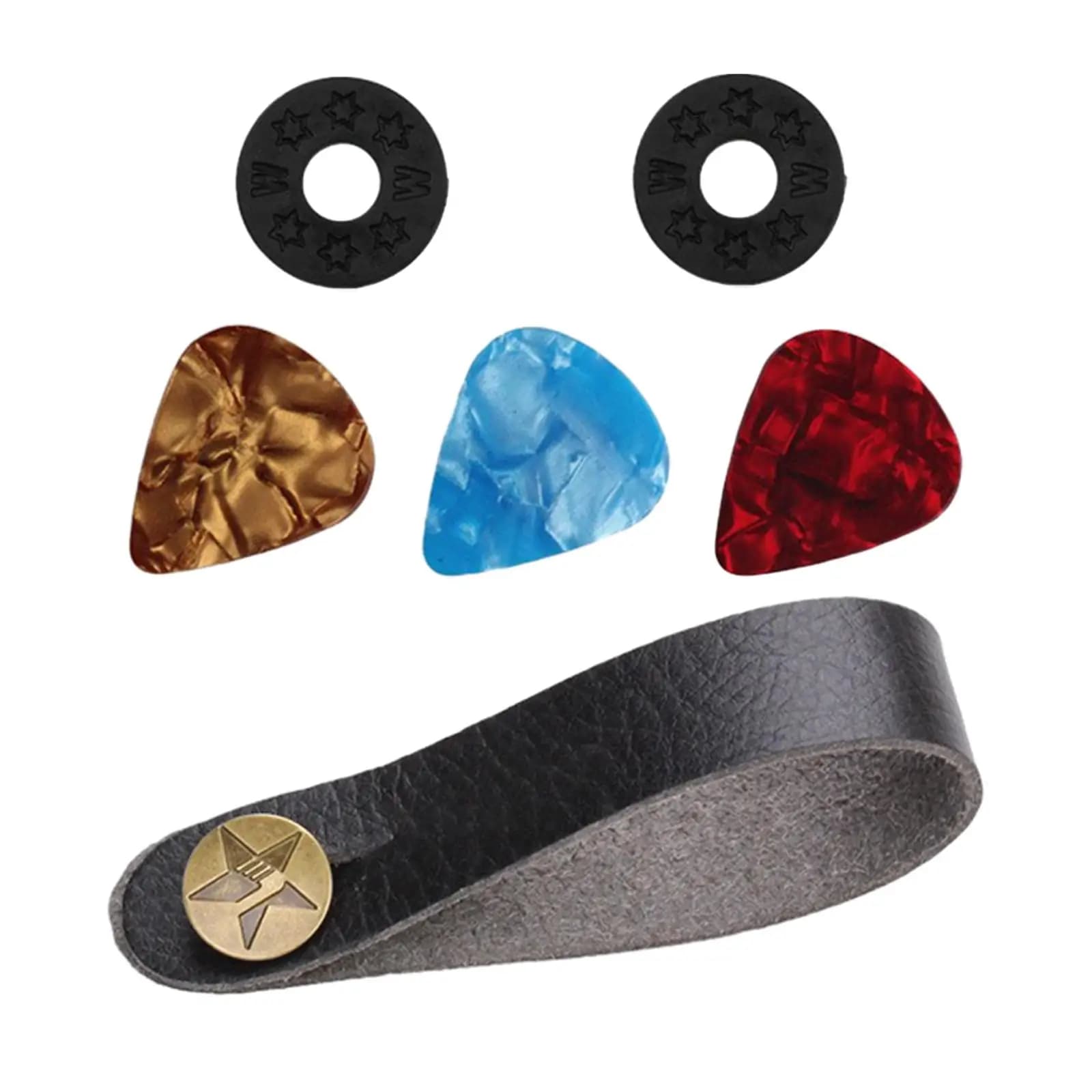 Durable Guitar Strap Lock PU Leather Headstock Button Adapter Pick Holder Music Accessory for Acoustic Guitar Ukulele Mandolin