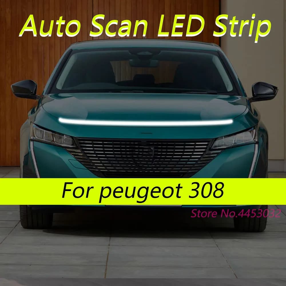DRL Auto Scan Avviamento Strisce LED Per Peugeot 308 2007-2025 Auto Cofano Luce Fari Flessibili Luce di Benvenuto 59 Pollici