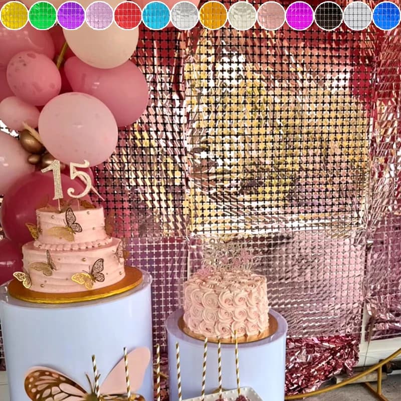 2M Tenda Foil Shimmer Paillettes Glitter Sfondo per Zona Foto Matrimonio Compleanno Festa Baby Shower Decor Argento Rosa Oro Tinsel