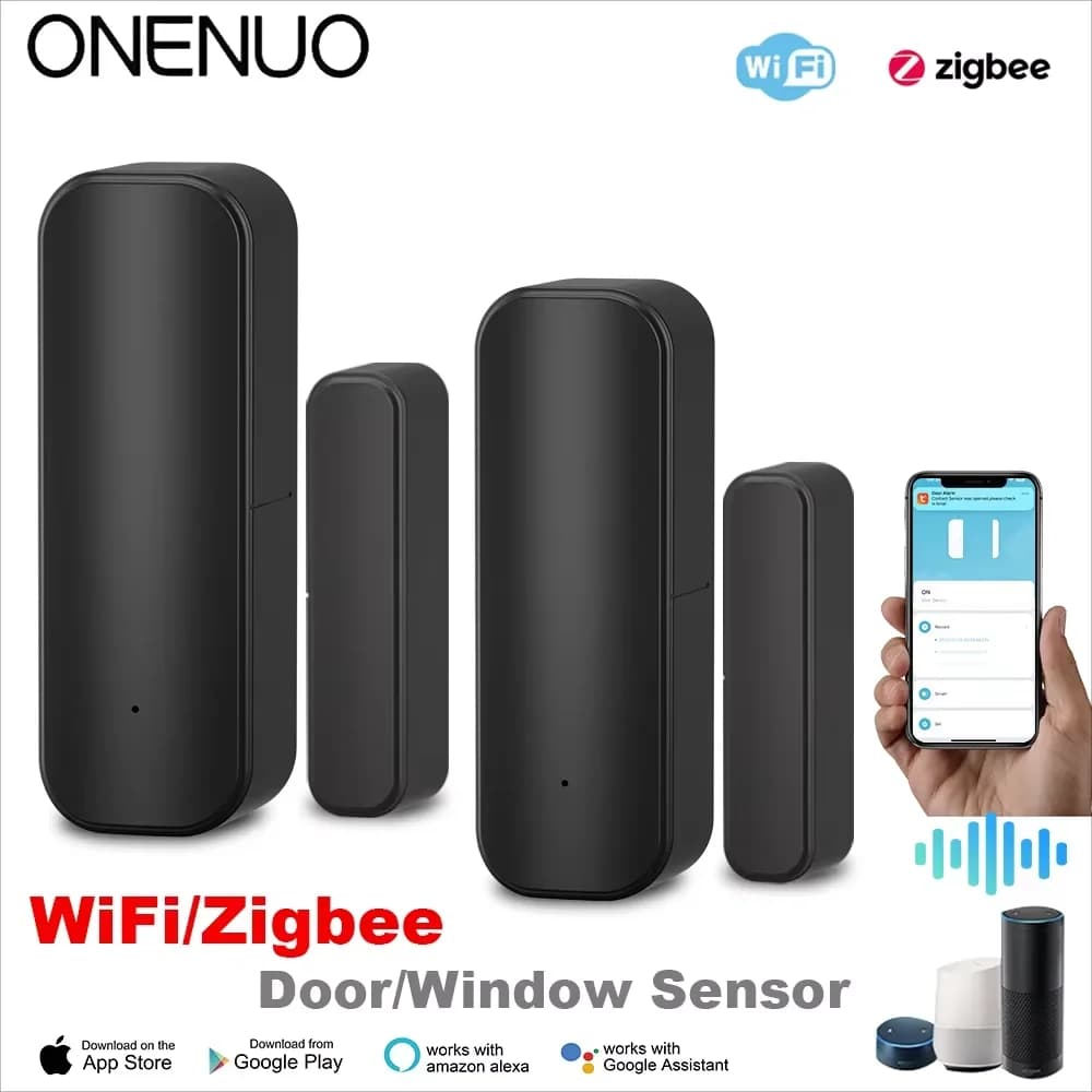 Sensore per porte e finestre WiFi o ZigBee Smart Home Rilevatori di porte aperte e chiuse senza fili APP Allarme remoto Funziona con Alexa Google Home