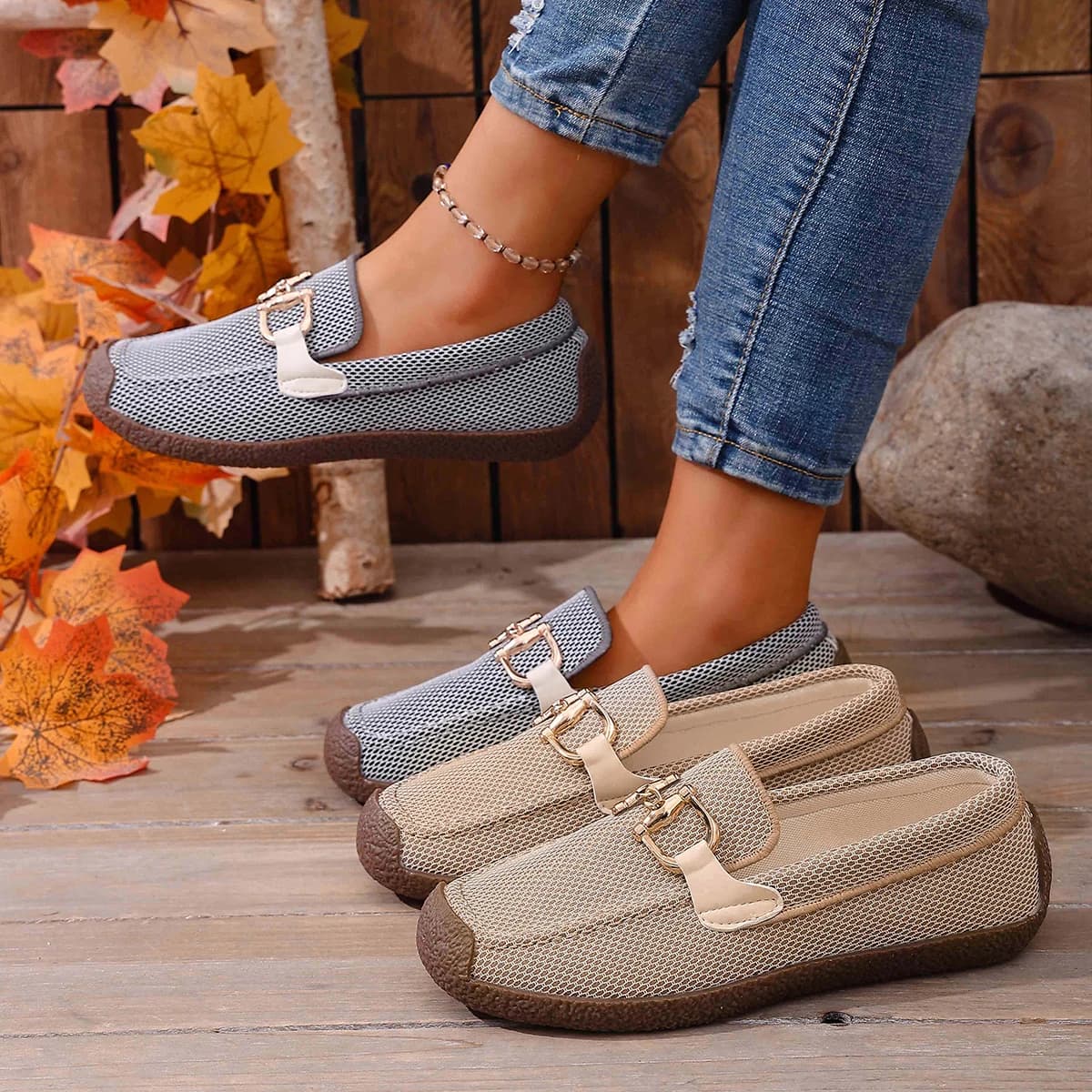 Nuove Scarpe da Lavoro Casual alla Moda con Punta Arrotondata in Tessuto a Rete, Comode e Antiscivolo, Popolari in Primavera e Autunno, Scarpe Le Fu per Donne