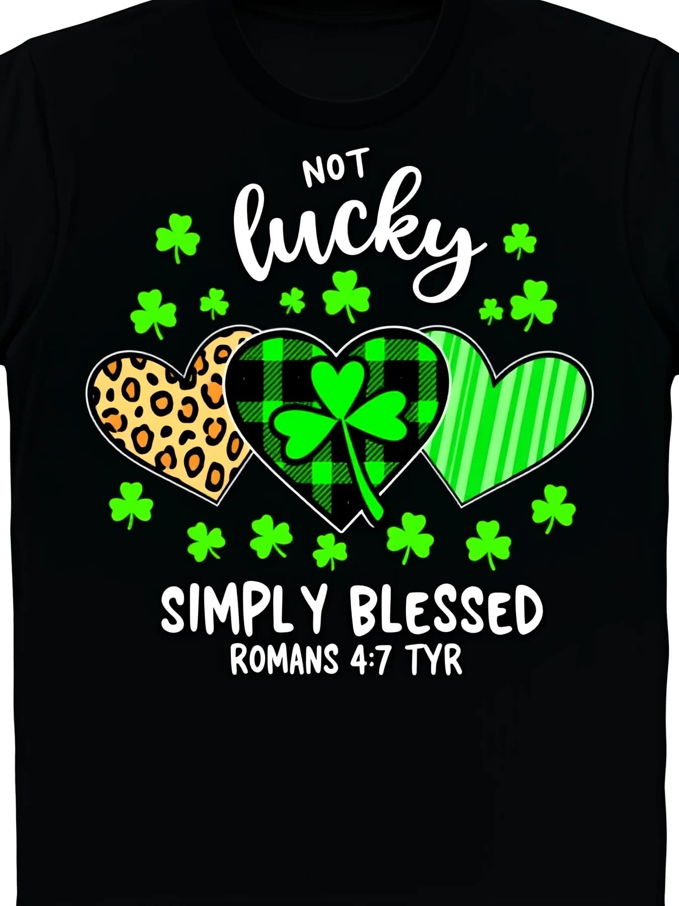 Christian St Patrick'S Day Shamrock Not Lucky Simply Blessed T-Shirt Comfort Fit Men'S Tee Crew Neck Ultra Soft Breathable Moisture Wicking Casual Summer Tee Musthave Fashionable Tee Retro Casual Short-Sleeved T-Shirt with Round Neck and Printed Pat