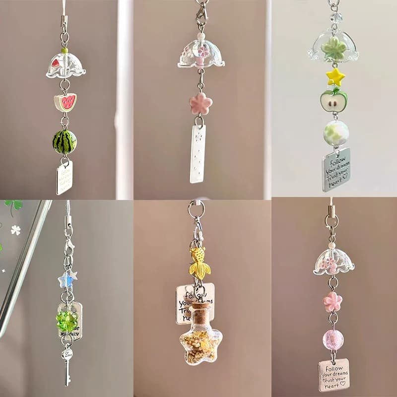 Transparent Keychain Cute Wind Chime Pendant Keyring Mobile Phone Lanyard Kawaii Bag & Home Decorative Accessories