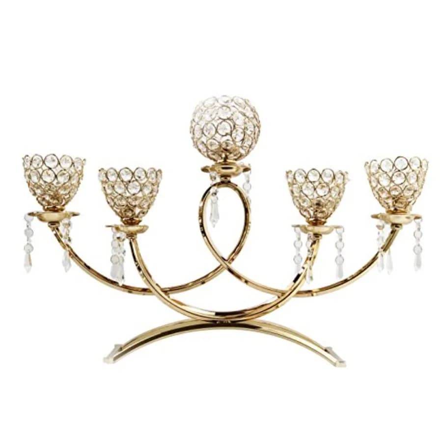 Candelabro a 5 bracci con ciotole in cristallo scintillante e portacandele a forma di tulipano per matrimoni, cene, feste, centrotavola, adatto per tealight.