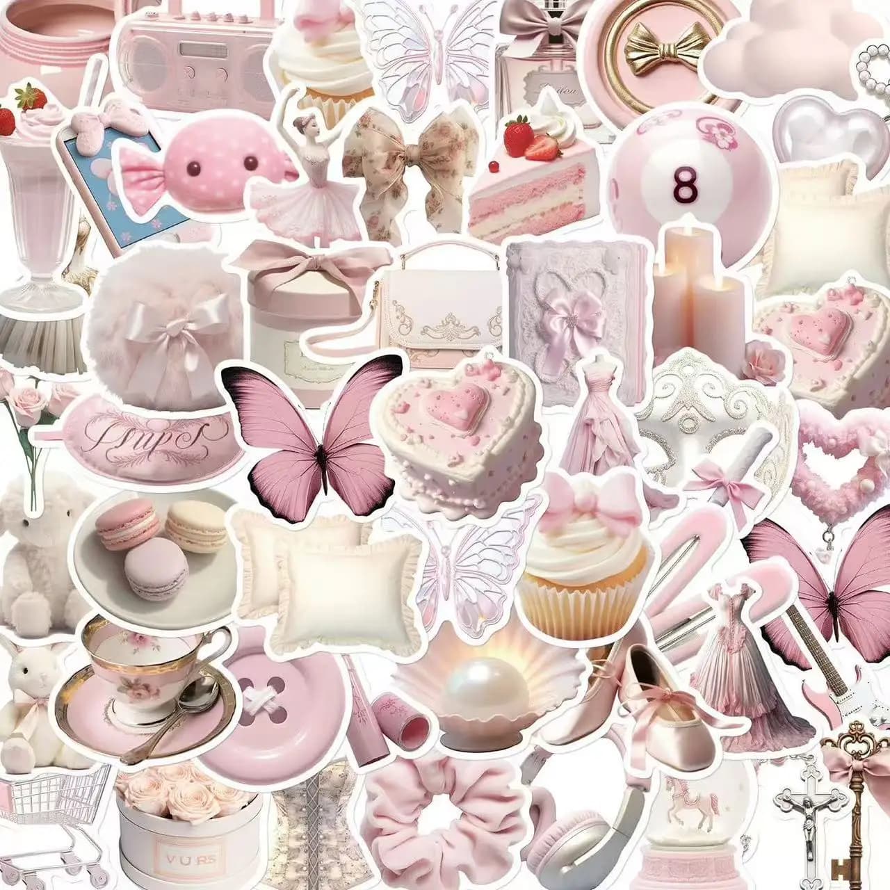 50 Pezzi Adesivi Stile Ins Ragazza Ballerina Rosa, Adesivi Estetici Coreani Carini per Decorazione Fai da Te, Custodie per Telefono, Quaderni