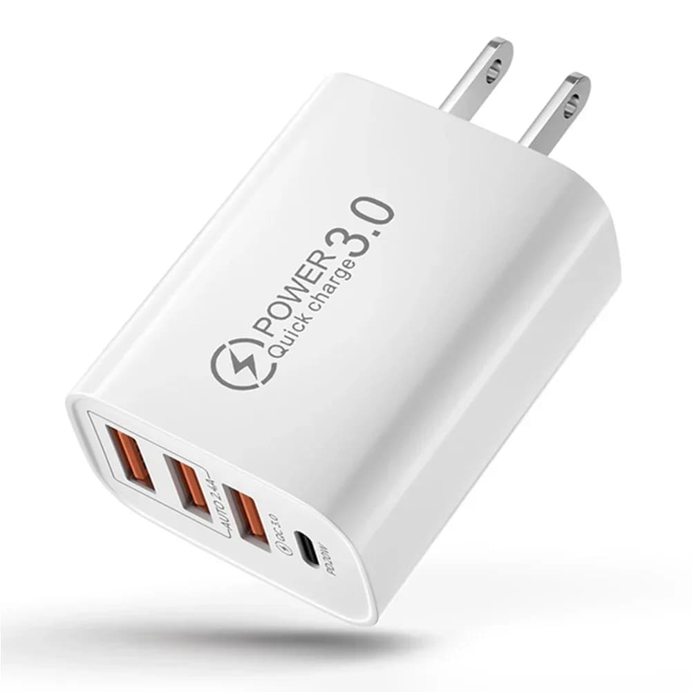 Caricatore da Viaggio QC3.0 con Presa EU/US, 110V 220V 20W PD, 4 Porte USB 5V4A, Adattatore di Alimentazione per Telefoni Cellulari