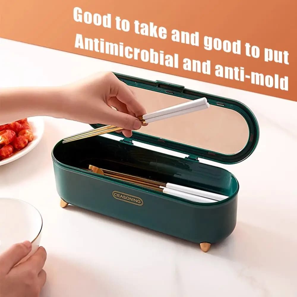 Scatola porta bacchette con coperchio, drenaggio rapido, antipolvere, organizer per cucchiai e bacchette in plastica antipolvere