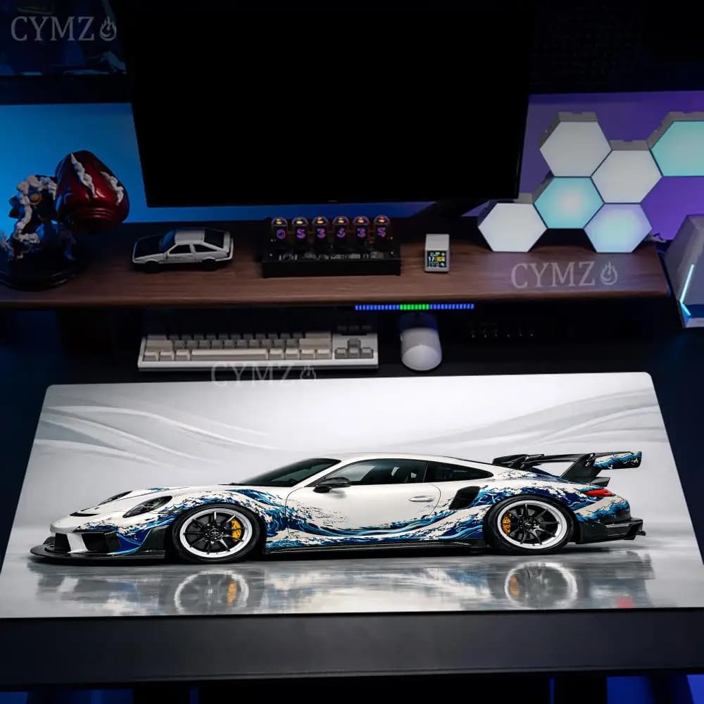 Tappetino per mouse con design a forma di auto sportiva Art Wave Paint, tappetino da scrivania, tappetini da gioco, tappetino per mouse antiscivolo, accessori per PC, tappetino per computer e ufficio
