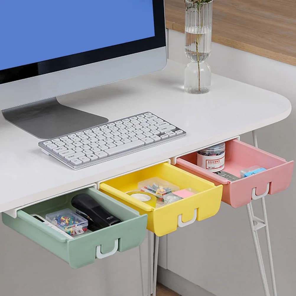 Cassetto Premium Sotto Scrivania a Scomparsa, Organizer Scorrevole Nascosto, Scatola Portaoggetti Autoadesiva per Penne, Forbici, Colla, Gomme, Cavi USB, Utensili