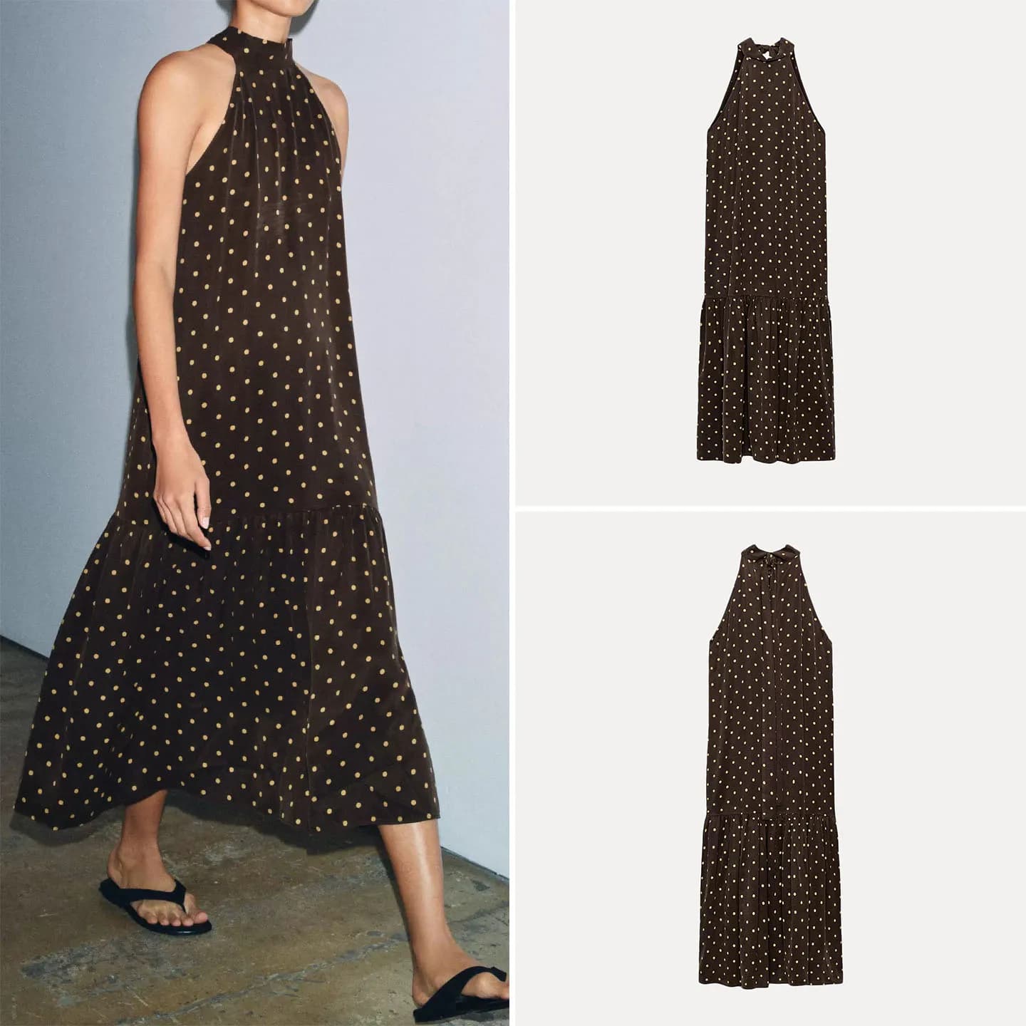 Elegant Polka Dot off Shoulder Dress Spring 2026 Women's Fashion A-Line Skirt Neck Hanging Design Sleeveless Elegant Dress