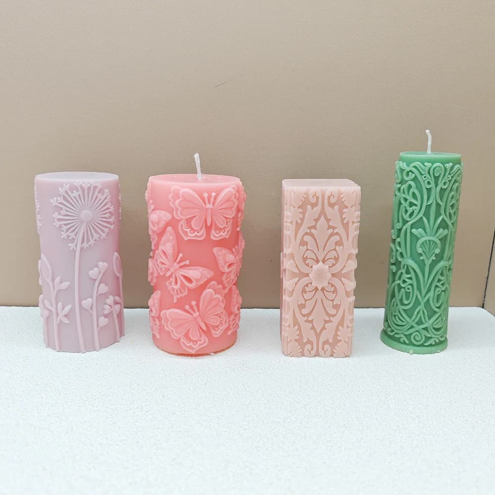 New model of lace cylindrical candle mold silicone carving pattern flowers and plants cylindrical candle mold making molds