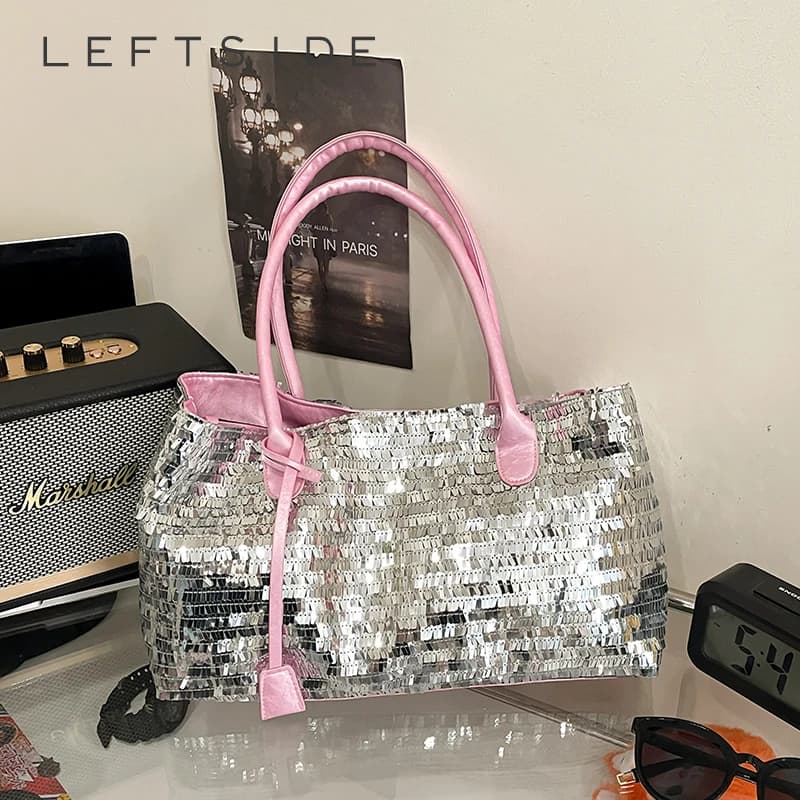 Borse a tracolla con paillettes LEFTSIDE per donna 2025 Designer New Trendy Fashion Evening Party Bling Square Bag Borse e portamonete