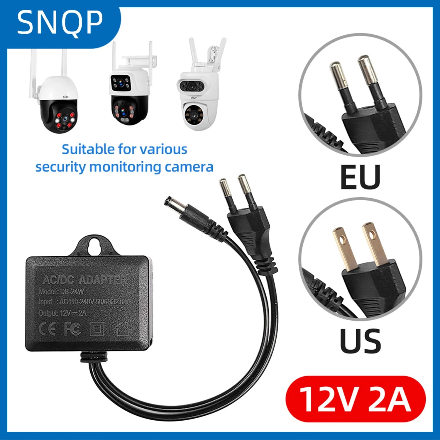 AC/DC 12V 2A CCTV Camera Power Adapter Waterproof Outdoor Power Adapter U.S. Plug Adapter for CCTV Camera
