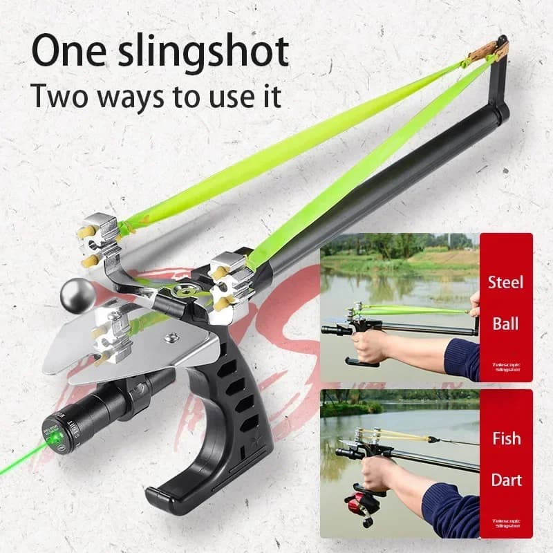 Caccia al pesce Canna dritta Catapulta telescopica di precisione Fionda Mulinello da pesca laser verde Fionda da pesca da tiro ad alta potenza