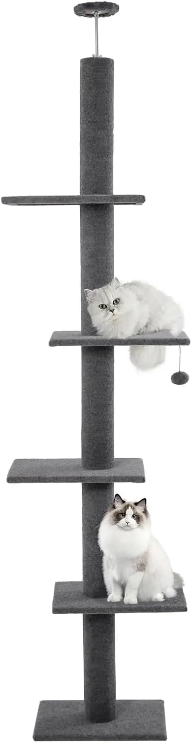 Albero per Gatti Alto 95-108 Pollici con Tiragraffi in Sisal, Torre in Moquette per Gatti da Interno, Colore Antracite