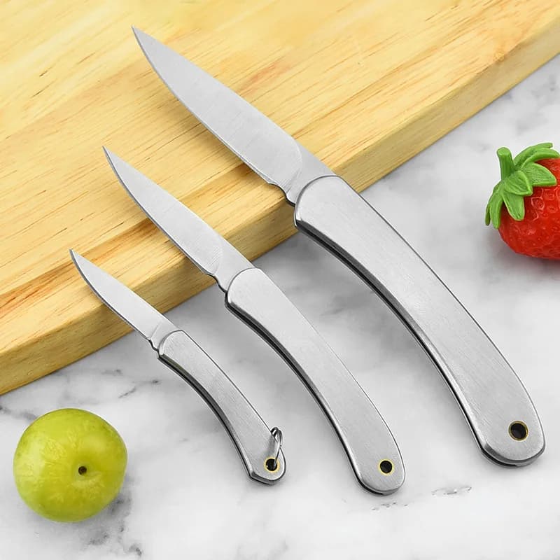 Nuovo coltello da frutta pieghevole in acciaio inossidabile coltelli da pelatura per frutta e verdura coltello da tasca pieghevole senza serratura accessori da cucina