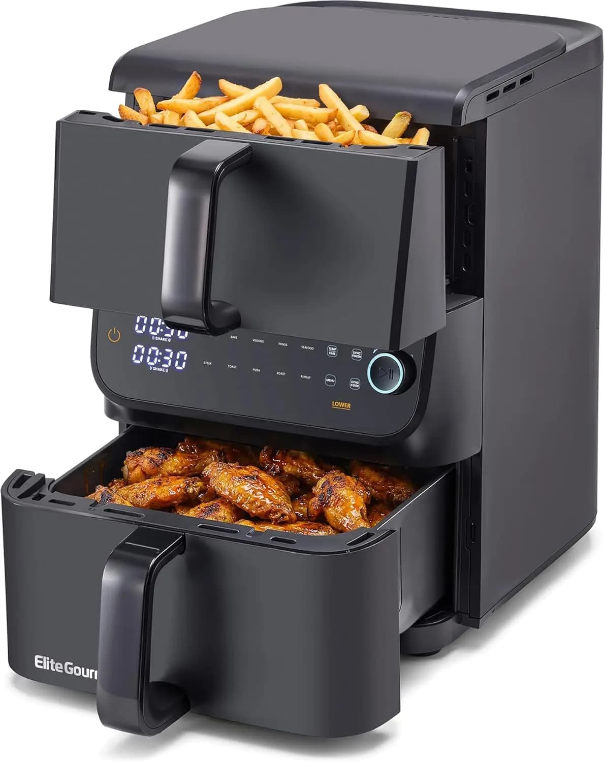 Double Vano Air Fryer, Total Capacity 10,5 Qt, Sync Cook & Finish function, 10 Preset Programs, 1700W, Black