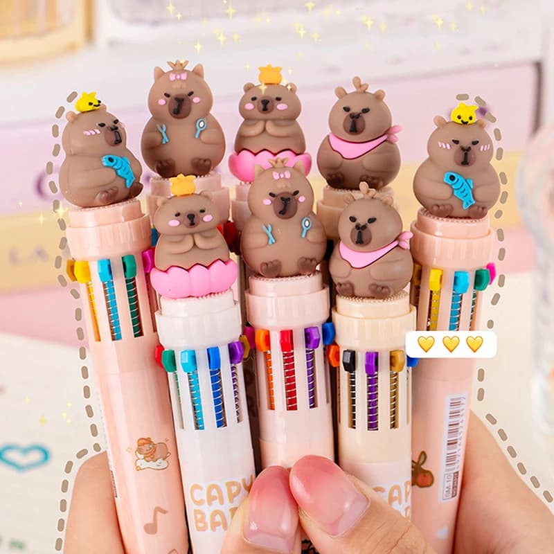 10 colori penna a sfera capibara 0.5mm penne Gel colorate inchiostro penne Kawaii in Silicone forniture per ufficio scuola cancelleria