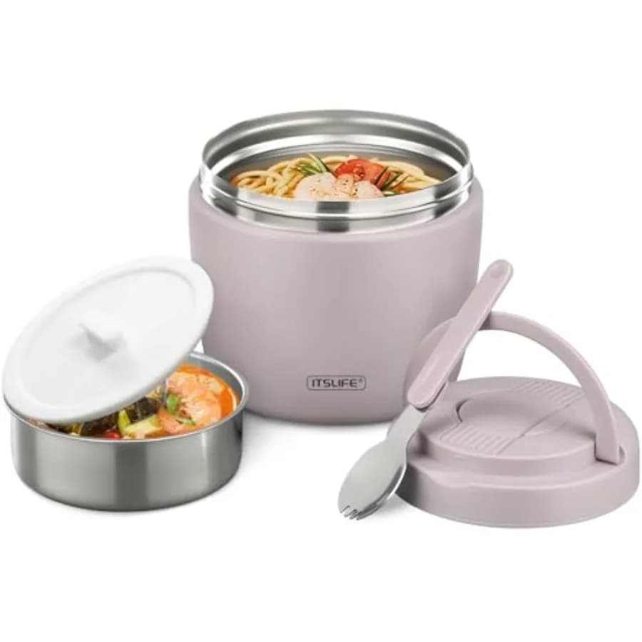 Contenitore Termico per Zuppa da 32oz in Acciaio Inox, Isolato Sottovuoto, per Alimenti Caldi e Freddi, Ermetico, con Bocca Larga e Cucchiaio