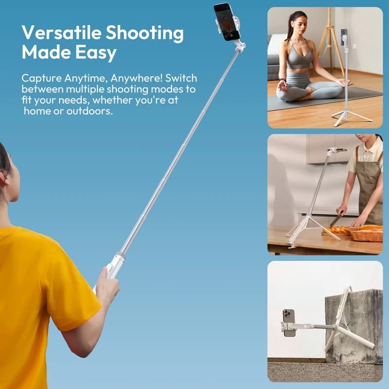 Bastone Selfie da 1,44 m con Treppiede e Morsetto Magnetico, Telecomando Wireless, Estensione Treppiede per Live Streaming e Vlog