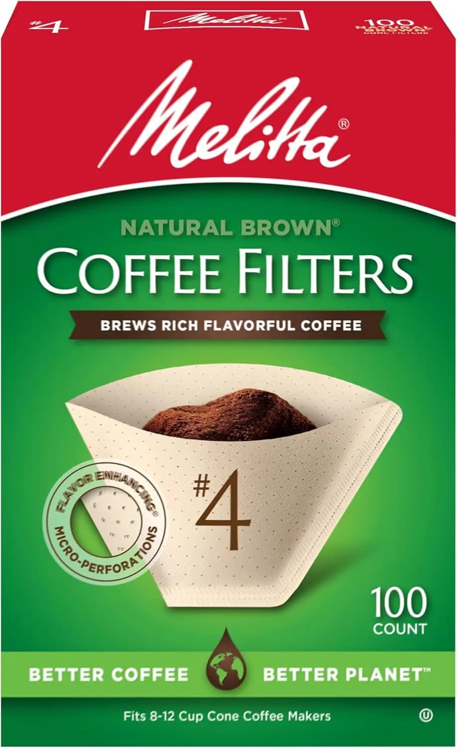 #4 Unbleached Coffee Filters, Premium, Natural Brown, Flavor Enhancing Coffee Filters for 8-12 Cup Coffee Makers, Kosher Certifi