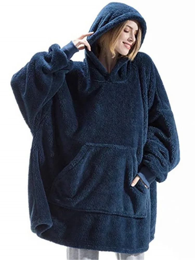 Felpa con cappuccio casual in peluche per donna Abbigliamento per la casa da coppia Manica lunga Felpa con cappuccio ampia oversize Pullover Autunno Inverno Top lungo