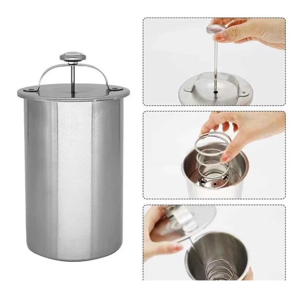 Stainless steel meat press for gastronomy slices with precision thermometer, grade 304, 20 x 11.5 cm, compact design