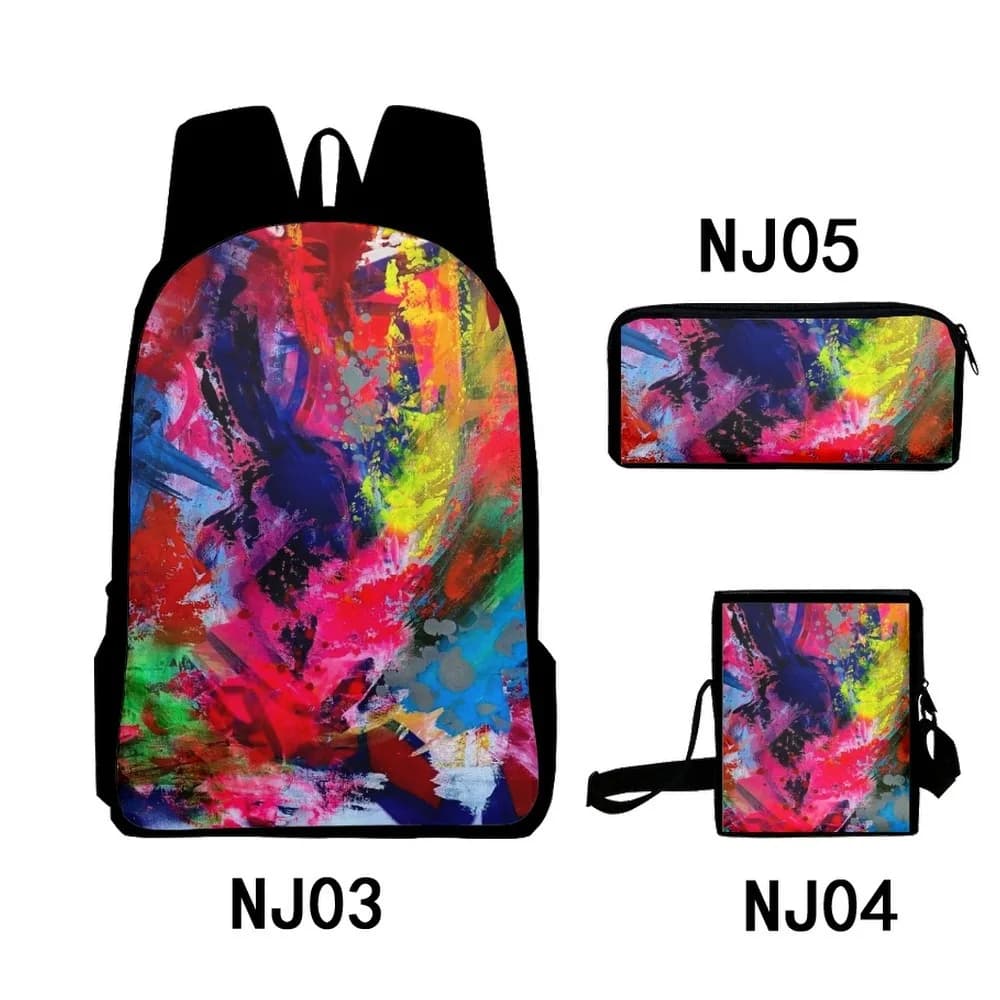 Cartoon Youthful Tie dye graffiti oil painting 3D Print 3pcs/Set Travel bags Laptop Daypack Backpack Shoulder Bag Pencil Case