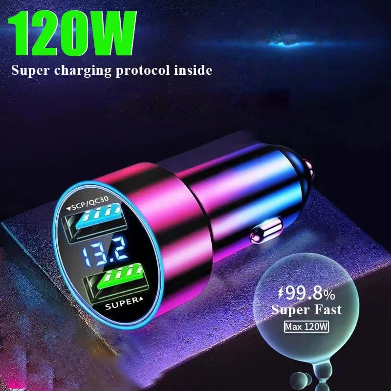 USB Car Charger Fast Charge Dual USB Car Charger 2 Port LCD Display Voltmeter Car Cigarette Lighter Socket Car Charger Adapter