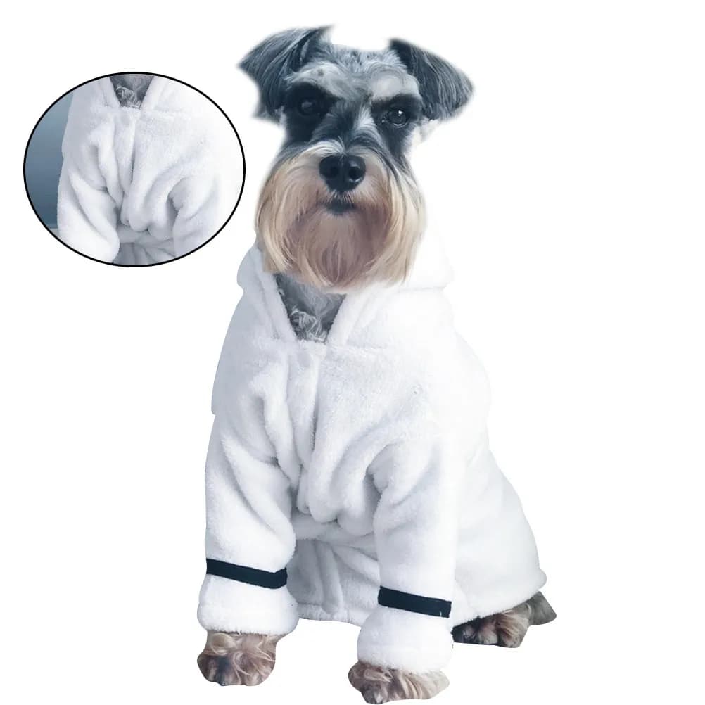 Dog Cat Bathrobe White Size High Absorbent Quick Dry Warm Hooded Pet Nightgown Bathrobe for Small Dogs Cats Pet Nightgown