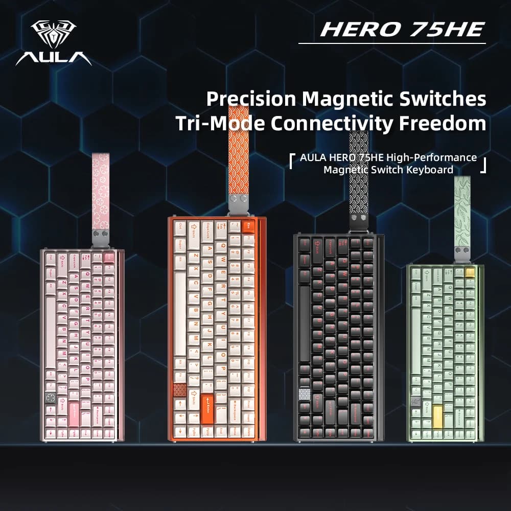 AULA HERO75 HE 75% Magnetic Switch Mechanical Keyboard Tri-mode RGB Rapid Trigger 8K Return Esports Gamer Keyboard for PC Laptop