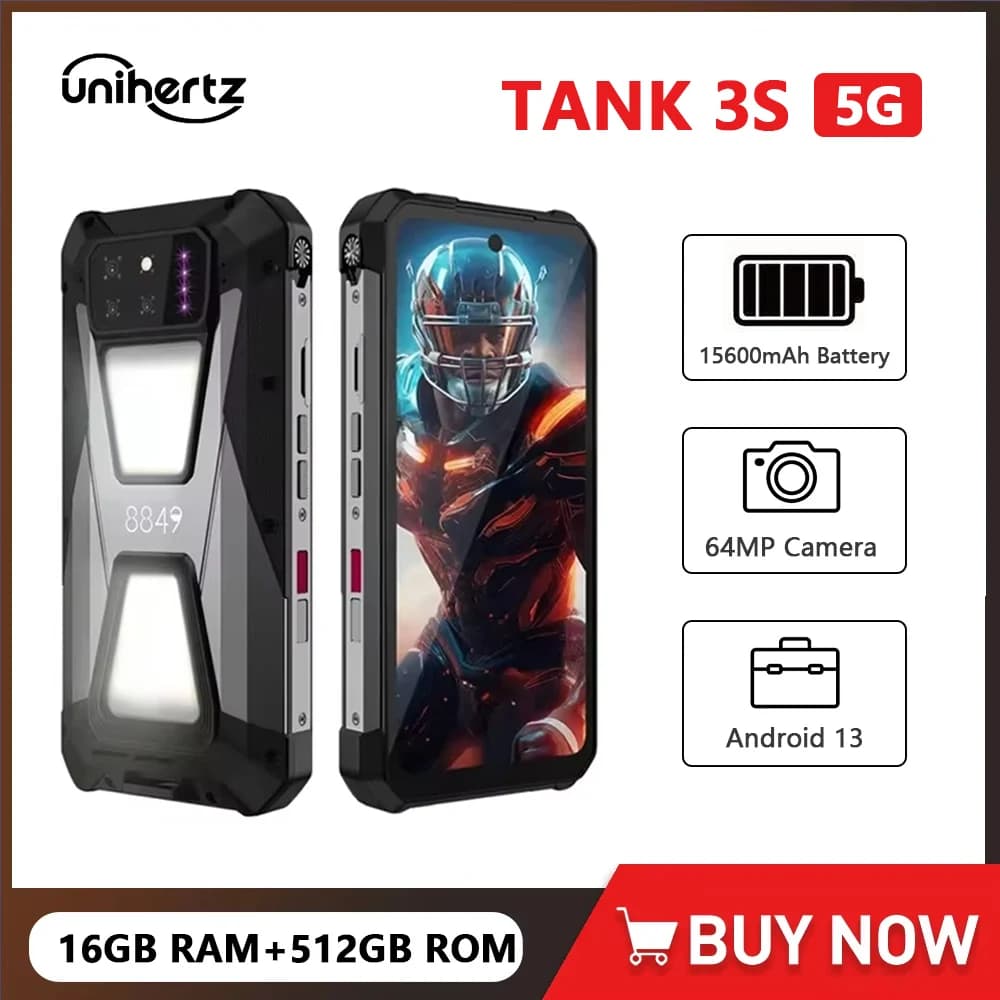 Unihertz tank 3S 8849 Telefono robusto 5G con proiettore 24/32GB 256/512GB Smartphone Android 14 15600mAh 64MP 66W Cellulare NFC